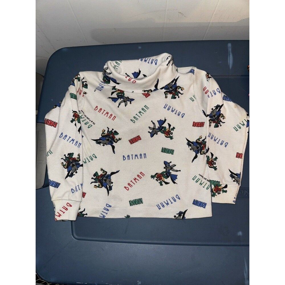 VTG 90s Batman & Robin Toddler Turtle Neck Long Sleeve Shirt DC Comics USA Sz 3T